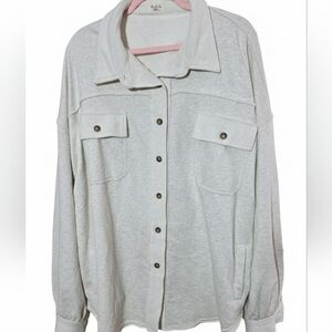 POL Womens Oatmeal Button-Up Oversized Shacket Jacket Sz 3X